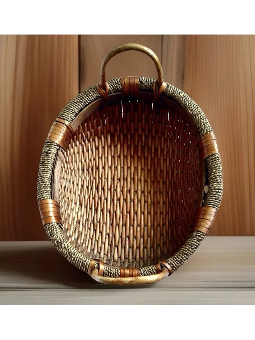 Woven Wicker Rattan Oval Basket Display Décor Storage Open Basket W/Handles 14”